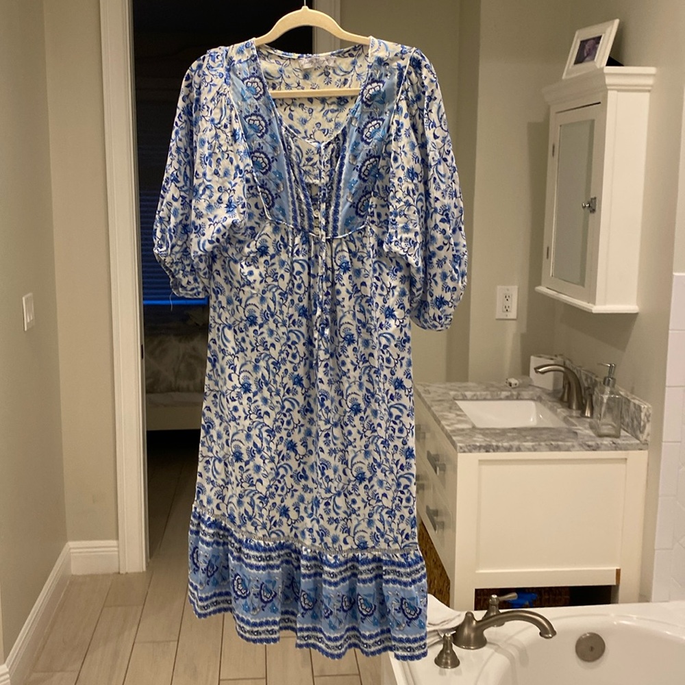 Salty bright bohemian blue and white maxi dress